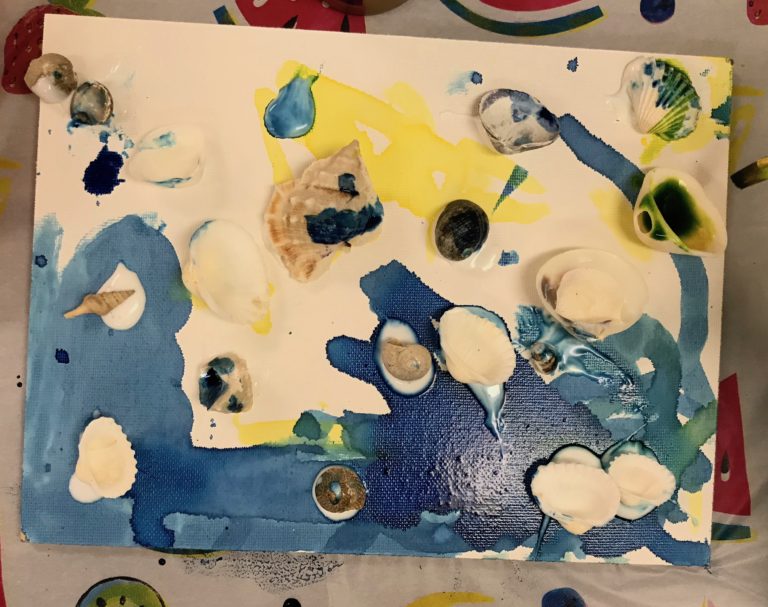 Beach Board Process Art Project for Kids (with Seashells!)